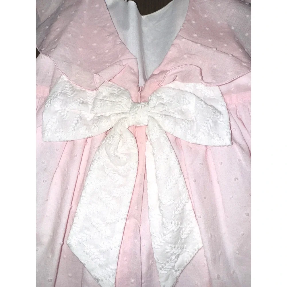 Mabel + Honey‎ Pink Swiss Dot Flutter Sleeve White Bow Back  Dress Girls Size 5